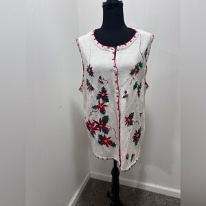 Poinsettia Christmas sweater vest, 1X, beautiful details
